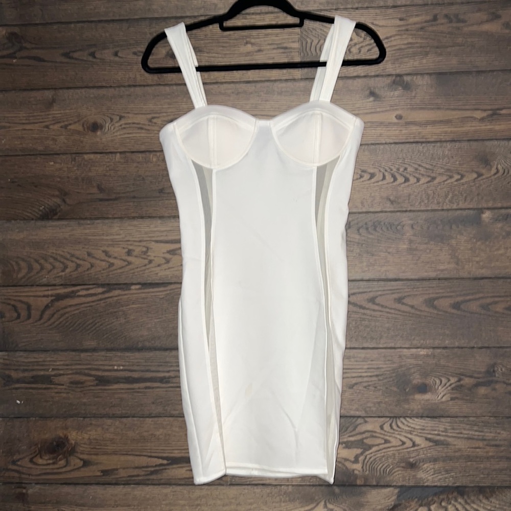 Sexy white forever 21 QUII exquisite collection sheer side panel bodycon dress